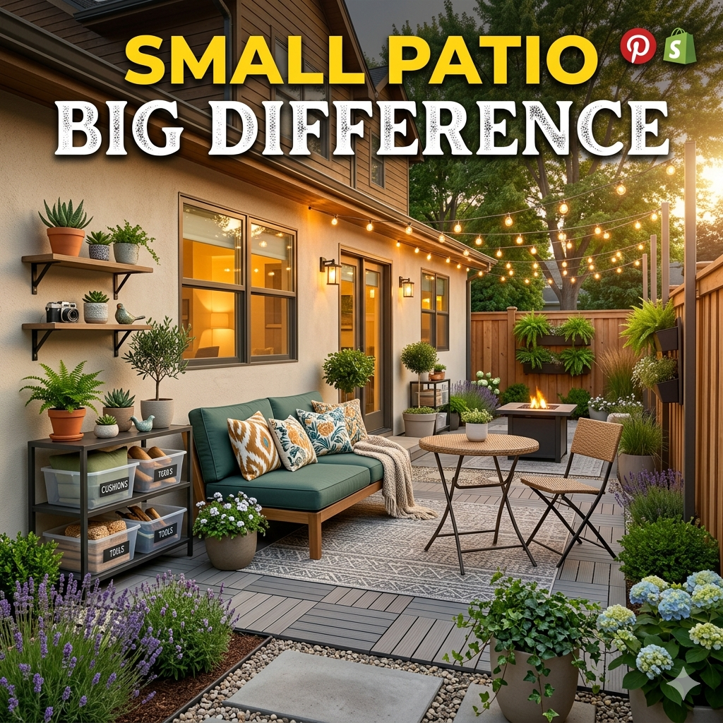 small patio makeover with compact outdoor furniture cozy lighting and space saving outdoor setup for modern homes