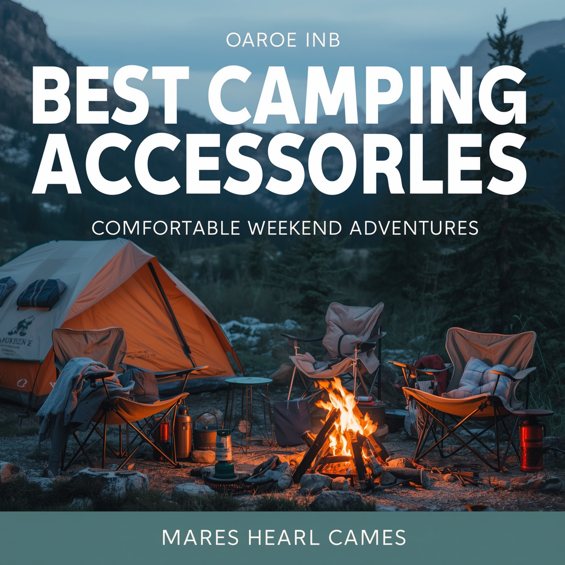 Outdoor camping setup with portable lighting camp chairs and organized camping accessories.