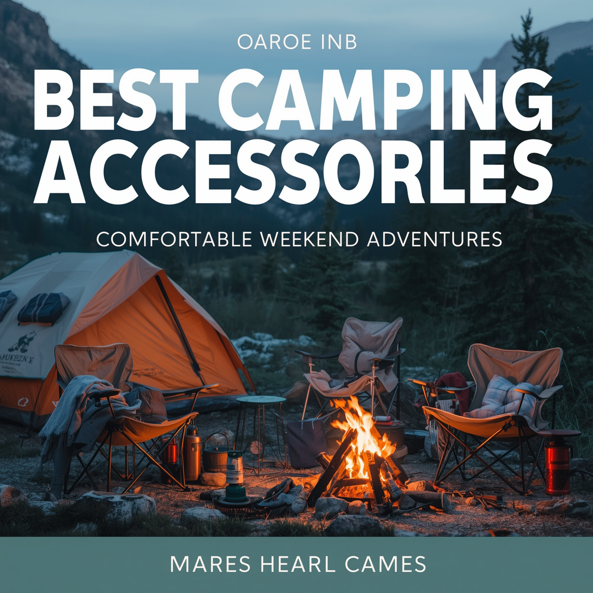 Outdoor camping setup with portable lighting camp chairs and organized camping accessories.