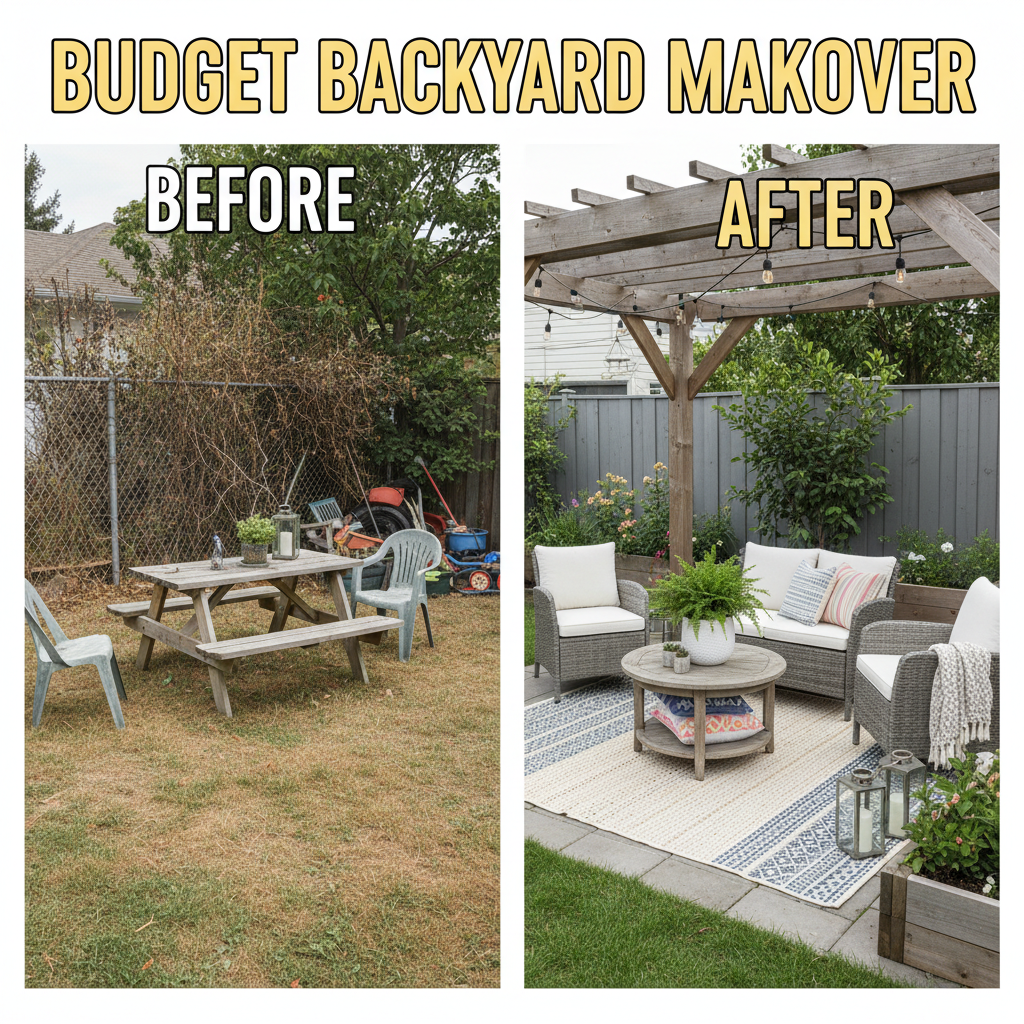 budget backyard makeover with cozy patio furniture outdoor lighting and affordable modern outdoor decor setup