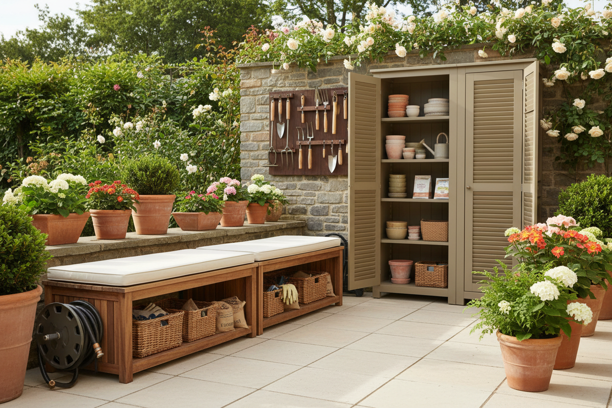 Outdoor Organization & Storage

A well-organized outdoor space brings a sense of order and calm. Our storage and organization solutions help keep tools, supplies, and accessories neatly arranged—without disrupting the visual harmony of your garden or patio. (make it real photo)
